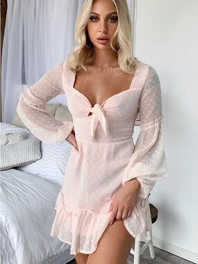 That’s so Fetch Caryn Chiffon Tie-Front Mini Dress Pale Pink